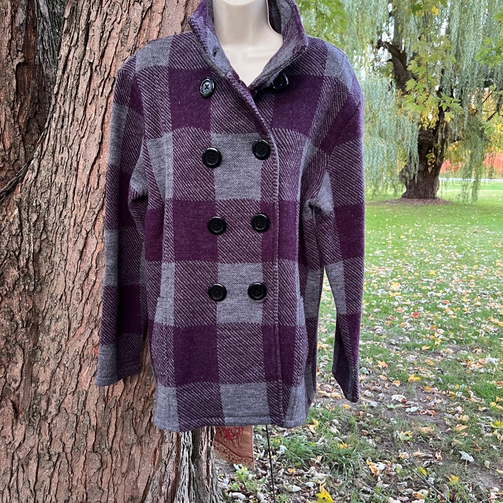 Keren Hart purple and gray plaid Wool Shacket LARGE